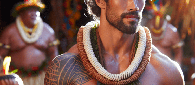 Un homme hawaïen participe à une cérémonie de Luau. Plateforme d'écriture Scéal studio.