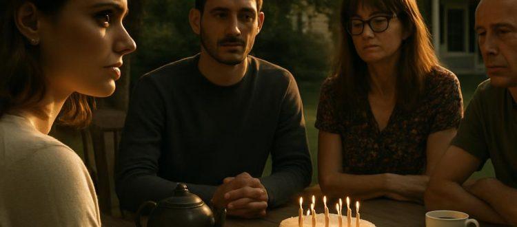 Une réunion familiale dans un jardin pour célébrer un anniversaire. Une annonce grave vient d'être faite par une jeune femme. L'ambiance semble être tendue. Scéal studio, plateforme d'écriture.