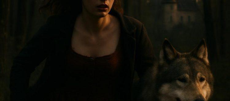 Une jeune fille fuit dans une forêt sombre aux côtés d'un loup. Scéal studio, plateforme d'écriture créative.